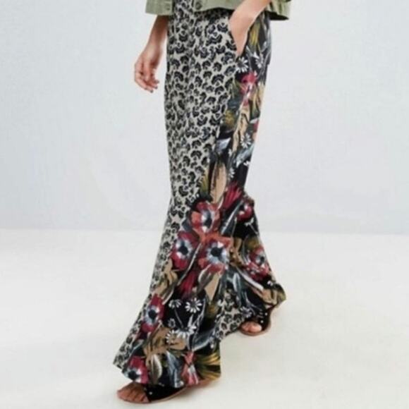 Free People In The Mix Cheetah Leopard Tropical XS Floral Print Pants - Picture 8 of 8